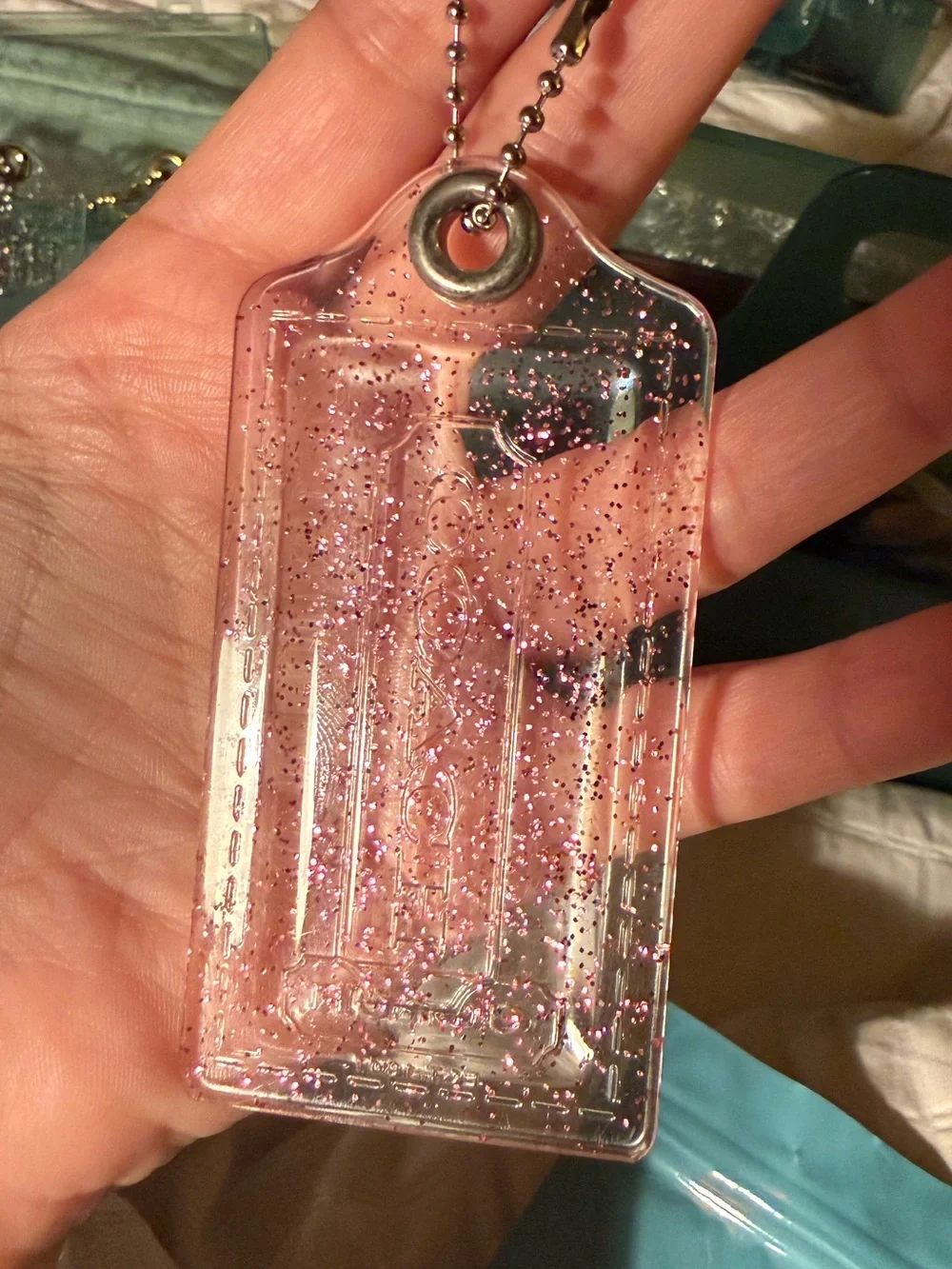 Coach Poppy Clear and Pink Glitter XL Hangtag
